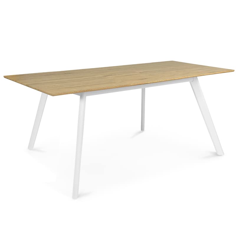 IDMarket - Table scandinave Extensible Inga 160-200 cm Plateau Bois Pieds Blancs