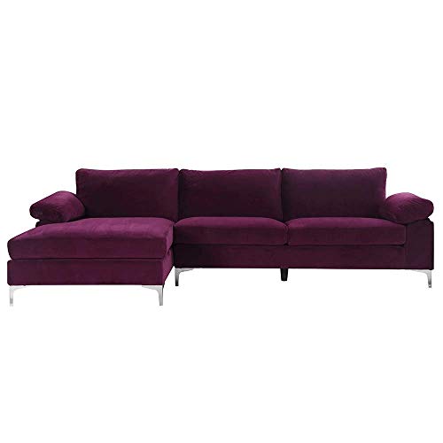 BHDesign Amanda New - Canapé d'angle Moderne 5 Personnes - Velours - Coloris Violet