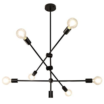 LynPon Sputnik Lustre Industriel Noir Suspension Luminaire Vintage Plafonnier 6 Lumières pour Chambre Cuisine Loft Couloir Salle À Manger Salon Café