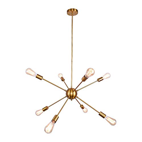 ENCOFT Sputnik Lustre Moderne 8 Lumières E27 Base, Suspension Satellite Luminaire en Métal Lampe pour Chambre Cuisine Restaurant, Or Sans Ampoules