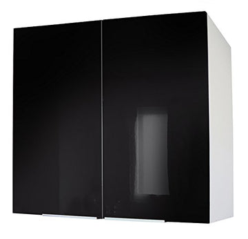 BERLENUS CP8HN MEUBLE HAUT DE CUISINE AVEC 2 PORTES NOIR HAUTE BRILLANCE 80 CM