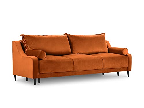 Micadoni - Rutile Convertible Sofa - Black Chromed Metal Feet - 3 Seater - Velvet - Orange