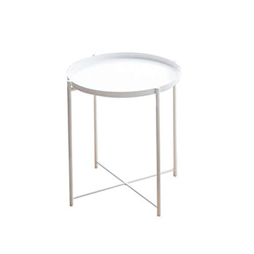 Table Basse/Table de Salon Table de chevet noir de haute qualité Plateau en métal nordique moderne Petite table ronde Table d'appoint Simple Mobilier élégant Table Basse Vintage (Color : White)