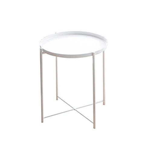 Table Basse/Table de Salon Table de chevet noir de haute qualité Plateau en métal nordique moderne Petite table ronde Table d'appoint Simple Mobilier élégant Table Basse Vintage (Color : White)