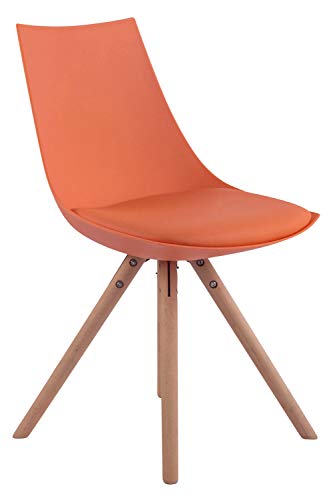 CLP Chaise de Salle à Manger ALBI Revêtement Similicuir I Chaise Retro Rembourrée Dossier Ergonomique I Pieds en Bois Forme Ronde I Chaise Scand, Couleurs:Orange, Couleur du Cadre:Natura (chêne)