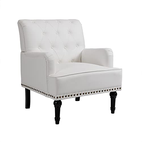 SEPNINE Fauteuil Classique en Cuir synthétique - pour Salon et Chambre - Charge maximale : 150 kg (Blanc)