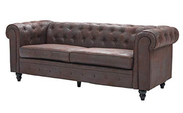 Canapé 3 Places,Chesterfield, Marron, 202cm x 82cm x 72cm