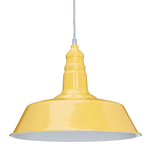 Relaxdays Suspension luminaire abat-jour en métal avec couleur tendance HxlxP: 116 x 36 x 36 cm lampe style industriel hauteur réglable, jaune