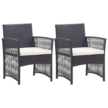 vidaXL 2X Fauteuils de Jardin avec Coussins Chaise de Patio Fauteuil de Terrasse Chaise de Jardin Fauteuil d'Extérieur Noir Résine Tressée