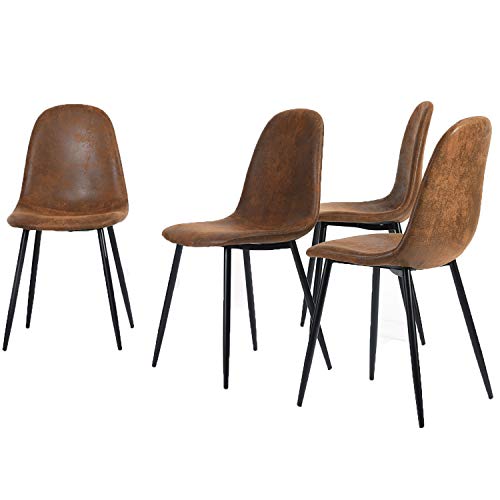 Homy Casa - Lot de 4 chaises - Style vintage et design scandinave - En faux daim - Idéales pour cuisine - Marron