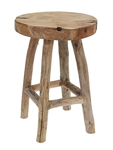 Spetebo Tabouret en bois de teck massif 46 cm – Tabouret en bois massif Tabouret stable pour fleurs