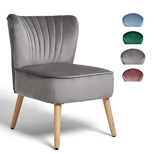 OMNIPRO Fauteuil en Velours,Pieds en Bois,57 x 68 x76cm,pour Petit Appartement, Salon, Chambre,Gris