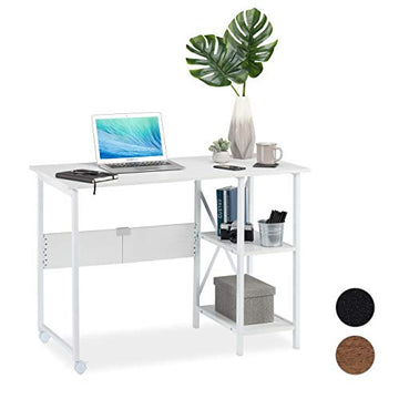 Relaxdays Bureau Pliable,Table Peu encombrante, 2 étagères, pour Travail à la Maison,Chambre d’ado, Choix de Couleurs, Panneau de Particules, Fer, Weiß, 76 x 107 x 55 cm