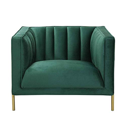 DecoInParis Fauteuil Moderne en Velours Pieds doré Roby (Vert)