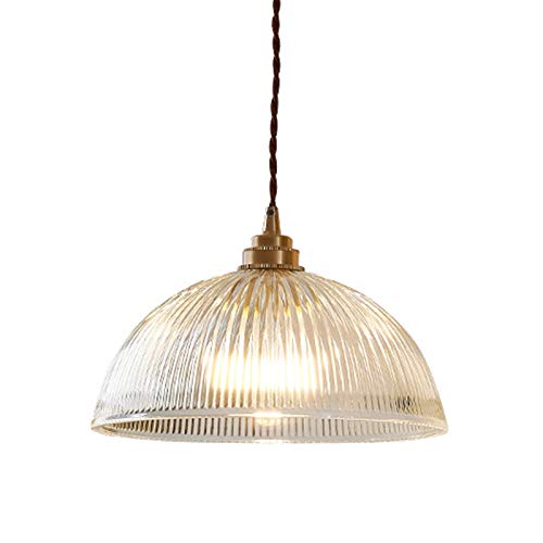 HJXDtech Luminaire Suspension Dôme en Verre Transparent Vintage Industrielle avec Base E27 en Laiton Cuivre Lustre Loft Lampe suspendue au plafond (25cm)