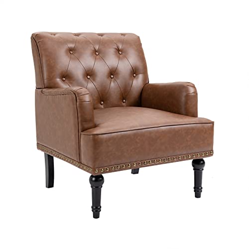 SEPNINE Classic Armchair in Synthetic Leather - For Living Room and Bedroom - Maximum Load: 150 kg (Brown)