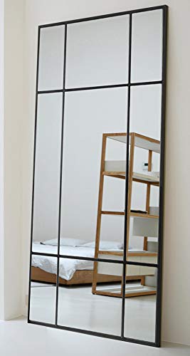 Direkte Import Miroir sur Pied en métal Noir - Miroir Long rectangulaire [180 x 90 x 3cm] | Design Danois | Miroir de Chambre sur Pied | Vertical et Horizontal