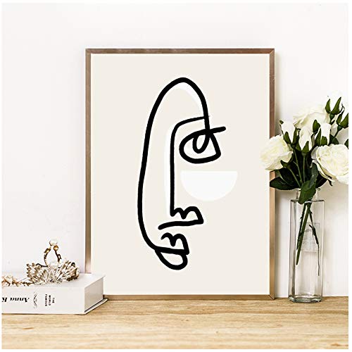 Sunglade Dessin au Trait Noir et Blanc Visage Abstrait Dessin au Trait Imprime Affiche Nordique décoration Photo Boho Wall Art Decor 19,6