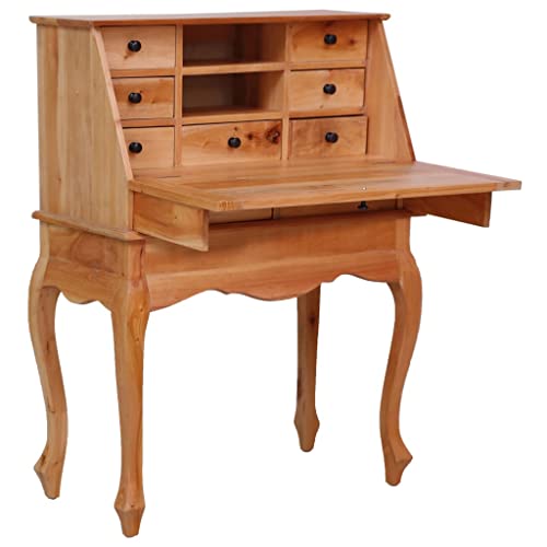 vidaXL Bureau Secrétaire Bureau Antique avec 9 Tiroirs et 2 Compartiments Ouverts Rangement Maison Intérieur 78x42x103 cm Bois d'Acajou Massif