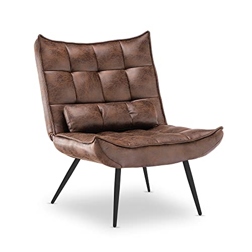 MCombo 4779-1 Fauteuil de détente moderne avec coussin de taille rétro vintage Fauteuil de lecture Fauteuil de salon rembourré sans tabouret, microfibre marron)