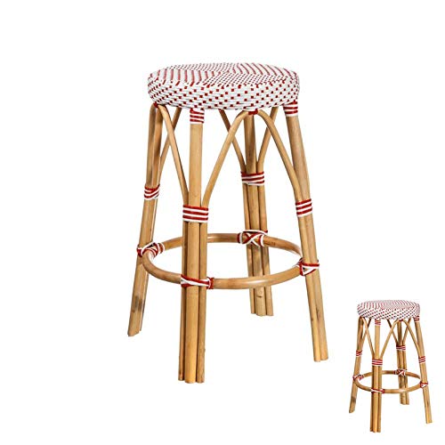 Tousmesmeubles Duo de Tabourets de Bar Rotin Blanc/Rouge - TANAR - L 40 x l 40 x H 78 - Neuf