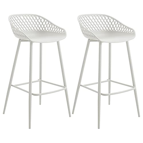 IDIMEX Lot de 2 tabourets de Bar IREK Chaise Haute pour Cuisine ou comptoir au Design Retro avec accoudoirs, en Plastique et métal Blancs, Hauteur d'assise 75 cm