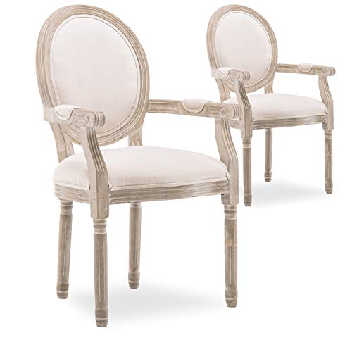 INTENSEDECO Lot de 2 fauteuils médaillon Louis XVI Tissu Beige