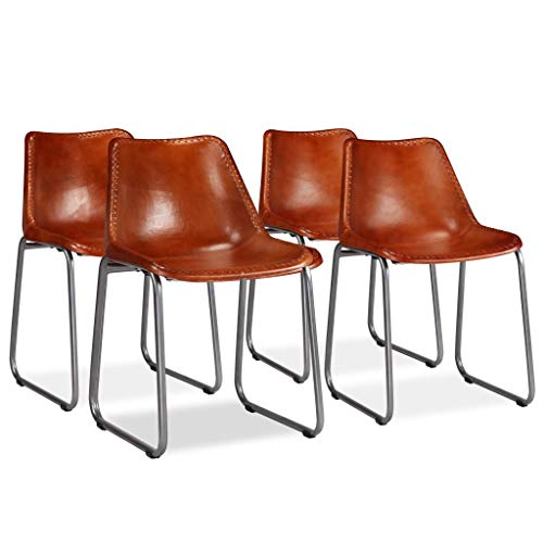 vidaXL 4X Chaises de Salle à Manger Cuir Véritable Marron Maison Cuisine