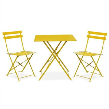 Salon de Jardin bistrot Pliable - Emilia carré Jaune - Table 70x70cm avec Deux chaises Pliantes, Acier thermolaqué