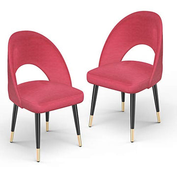 mecor Lot de 2 Chaises de Salle à Manger Confortable, Chaise Tissu Rembourrée en Velour, Chaise Fauteuil Salon avec Pied en Métal, Chaise Moderne pour Cuisine, Table, Salon, Chambre (Rouge)