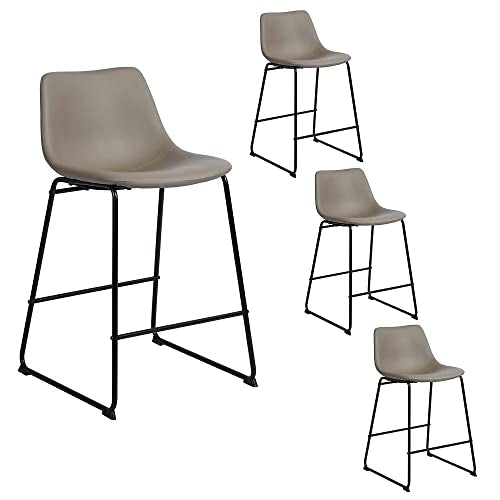 MEUBLE COSY Lot de 4 Tabouret de Bar Rétro Vintage avec Dossier et Repose-Pieds, Siège Rembourrés de 68 cm de Haut, Style Industriel, Chaises Hautes en Similicuir Gris