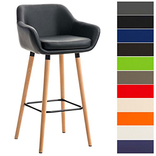 CLP Tabouret de Bar Grant Similicuir - Chaise Haute de Bar Confortable Design Scandinave - Tabouret de Bar Industriel avec Dossier et Accoudoir - Couleur: Noir