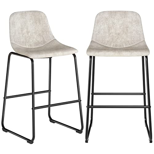 RFIVER Lot de 2 Tabouret de Bar, Chaise de Salle à Manger de Style Vintage Confortable avec Siège en Cuir PU et Base en Métal Robuste pour Cuisine Salon, Beige