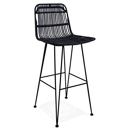 Alterego Tabouret de Bar Design 'BOCADIA' en rotin Noir