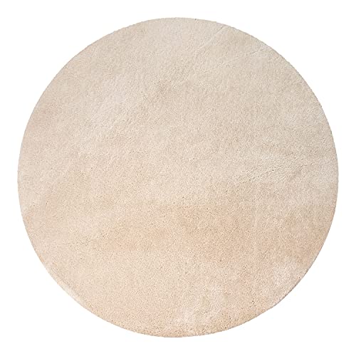 Tapis Rond Salon Tapis Poil Ras Moderne Moelleux Lavable Monochrome, Dimension:Ø 200 cm Rond, Couleur:Beige