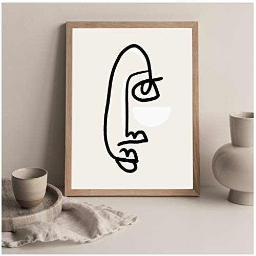 Sunglade Dessin au Trait Noir et Blanc Visage Abstrait Dessin au Trait Imprime Affiche Nordique décoration Photo Boho Wall Art Decor 19,6