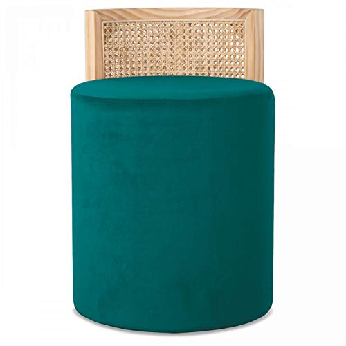 Déco en Ligne - Tabouret/Pouf Cannage Velours Bleu Canard