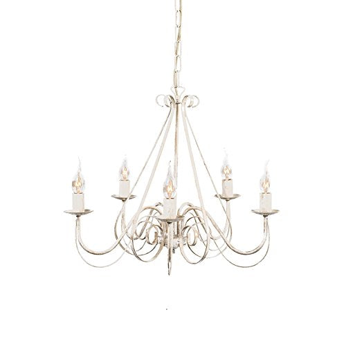 Qazqa Lustre | Chandelier Classique Rustique - Giuseppe Hl Lampe Blanc Crème - E14 - Convient pour LED - 5 x 40 Watt