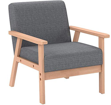 DORAFAIR Fauteuil Salon Chaise Rétro en Bois et Tissu rembourrée pour Salle de séjour/Salle à Manger, Gris