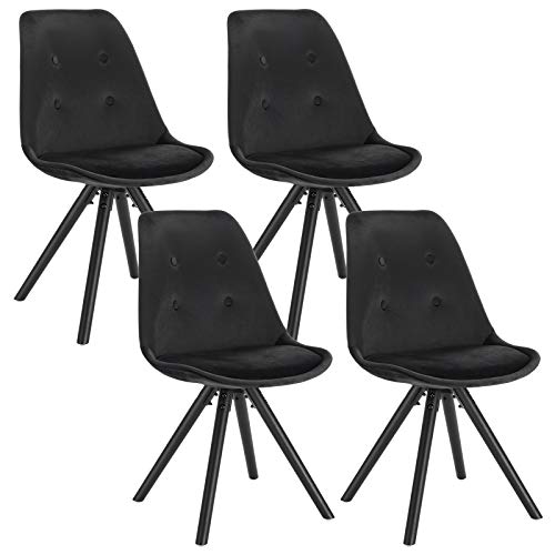 WOLTU Lot de 4 Chaises de Salle à Manger Chaises de Cuisine en Velours,Chaises de Relax Nouveau Design Noir BH196sz-4