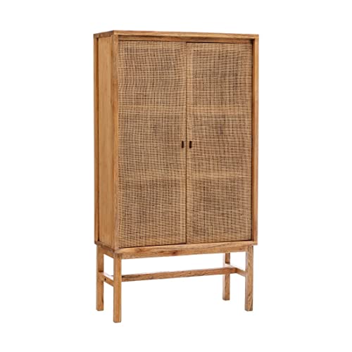 Tousmesmeubles Armoire 2 Portes cannage Bois Massif - MIELA : Bois - L 90 x l 38 x H 165 cm - Neuf