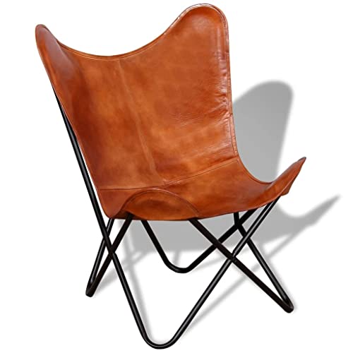 vidaXL Chaise Papillon Cuir Véritable Marron Fauteuil Salon Chambre Maison