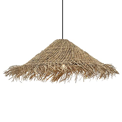 COBOTA Lustre Chapeau De Paille Rétro Industriel Suspension Rotin Chambre Pastorale Lustres Restaurant Ferme Abat-Jour Suspendu Couleur Primaire Irrégulière Plafonniers Couloir Rustiques 23.6in