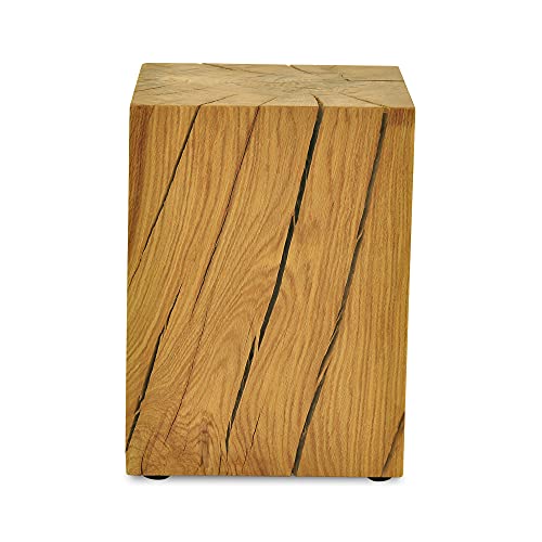 MS FACTORY Bloc de Chêne Massif - Cube en Bois - Rondin de Bois - Bout de Canapé, Colonne de Decoration, Support en Bois, Table Basse Bois, Piédestal pour Fleurs, Table de Chevet - 35 x 35 x 45 cm