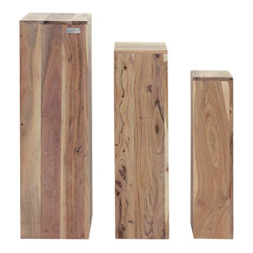 WOMO-DESIGN Tables Gigognes Set 3 Colonnes Décoratives Bois Massif Acacia 65/75/85cm -Support de Fleurs Table Basse Table d'Appoint pour Décoration de Maison -Colonnes Piédestaux Mobilier Salon