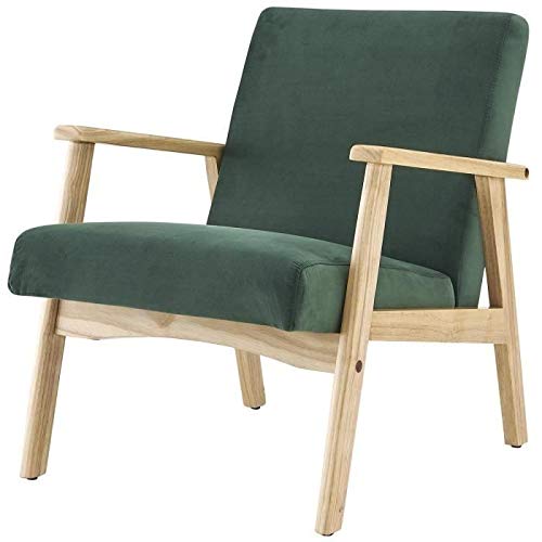 Générique Tulio Fauteuil scandinave - Tissu Vert et Bois Massif - L 63 x P 78 x H 75 cm