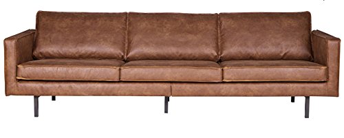 PEGANE Grand canapé 3,5 Places en éco-Cuir Bronco Marron, H 85 x L 277 x P 86 cm