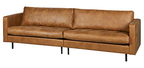 PEGANE Canapé 3 Posti in Cuir e Poliestere Colori Cognac - Dim : H 83 x L 275 x P 88 cm.