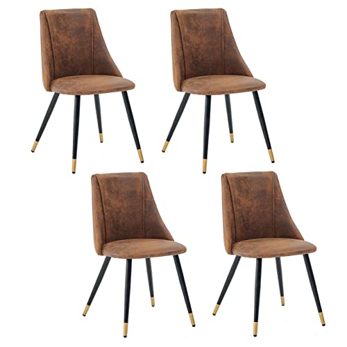 MEUBLE COSY Lot de 4 Chaises de Salle à Manger Rétro Fauteuil Assise rembourrée en suédine Piedsen Métal Noir, Style Industriel, Marron et Or, 52,5x49,5x83cm