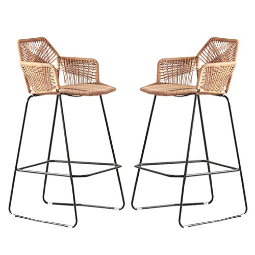 Tabourets de Bar Exterieur Chaise de Bar en Rotin Tabouret Haut avec Dossier Tabouret de Cuisine Ilot Cuisine Chaise de Bar pour Jardin Extérieur Salle À Manger Beige,Lot de 2,65cm